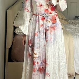 Zimmermann Crush Floral Linen Midi-Dress
